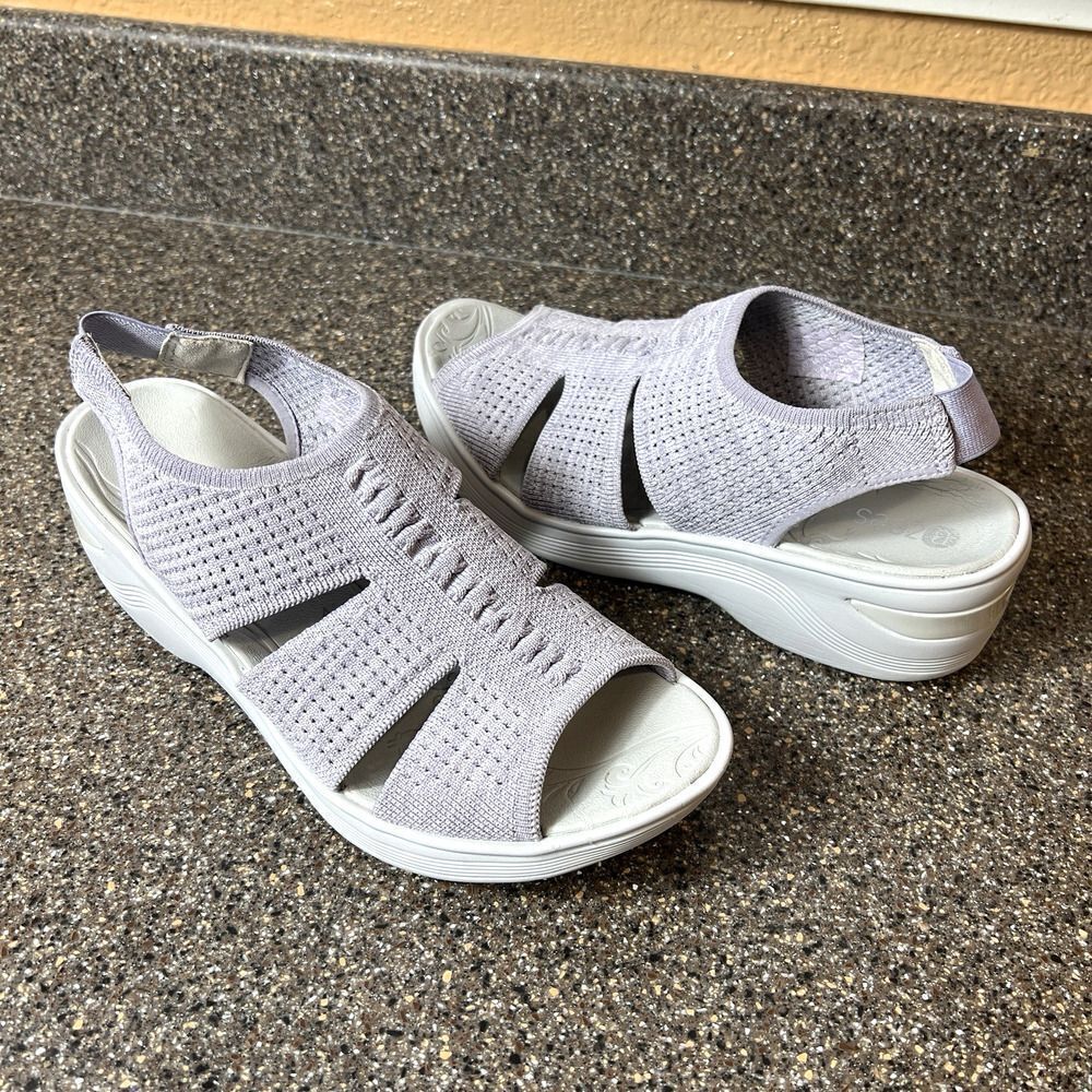 Bzees Womens 9M Lt Purple Fabric Comfort Casual Sandal Sling Back Wedge Open Toe